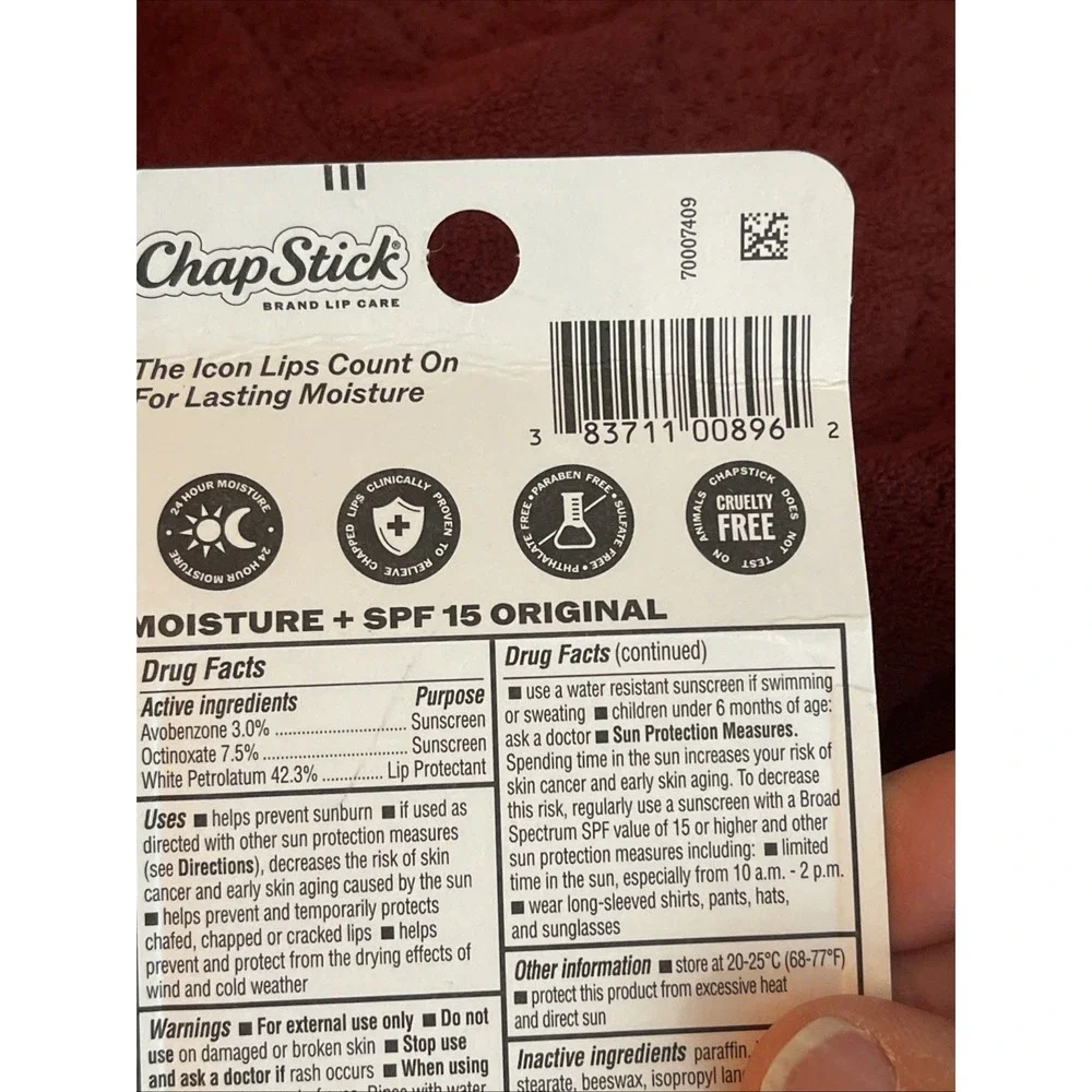 Lot Of 2 Three Packs Chapstick Tubes 24h Moisture + SPF 15 Lip‎ Protectant